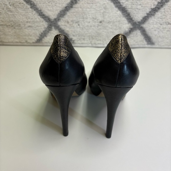 Sam Edelman Women’s 9.5 Black/Gold Heels Platform Leather Pumps Stiletto 4” Heel - Picture 5 of 10